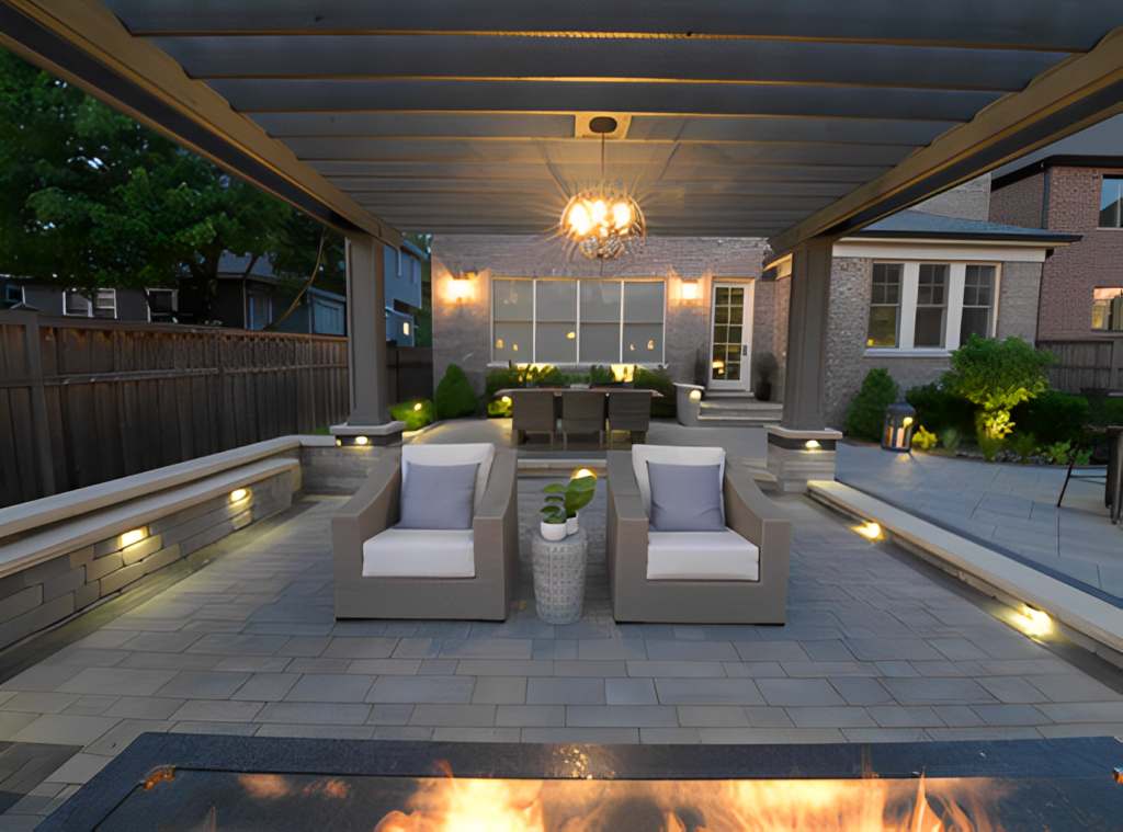 a-patio-with-a-fire-pit-surrounded-by-furniture